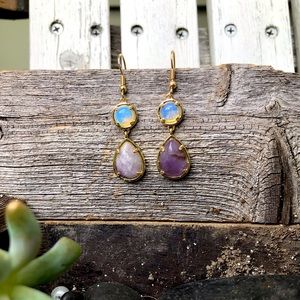 ❌ SOLD ❌ Gold Genuine Amethyst and Moon Stone Earrings